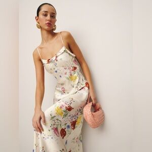 Reformation Aribella silk satin floral maxi/midi slip dress